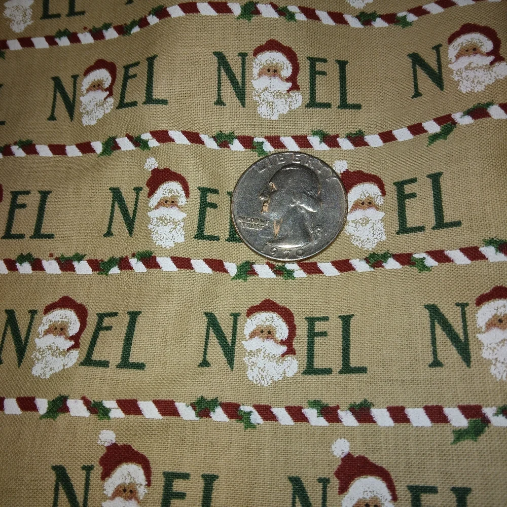 FABRIC Noel all over Stripes of words with Santa heads, Christmas fabric